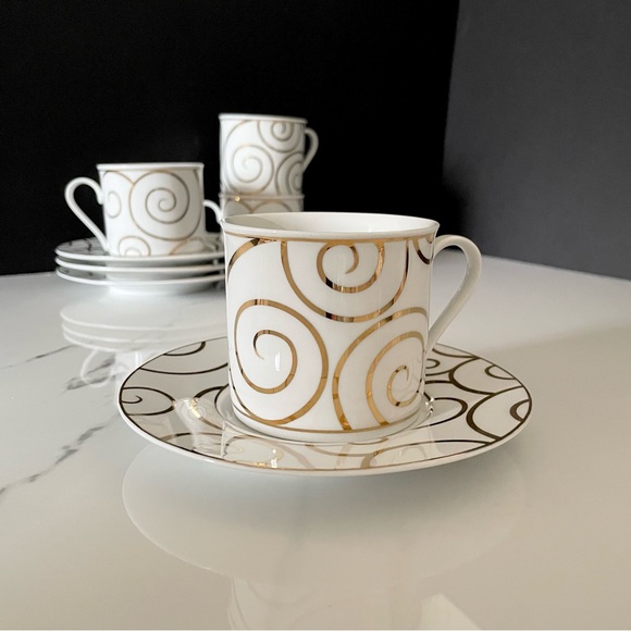 SET of 4 Gold Swirl Cups & Saucers by Pier 1